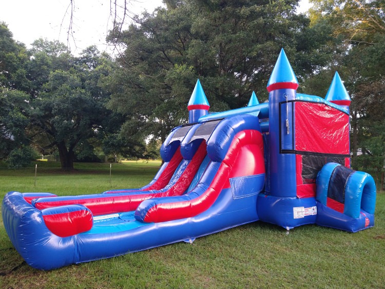 Double Blaster Inflatable Slide and Bounce House Combo (setup)